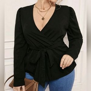NEW! NEVER BEEN WORN Belted, Surplice front, Peplum hem, long sleeve blouse